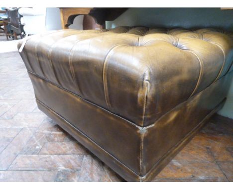Tan buttoned leather pouffe 