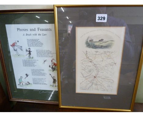 Map of the various meets of the Quorn Hounds signed print & verse - Phoxes and Feasants - Curtis (2) 