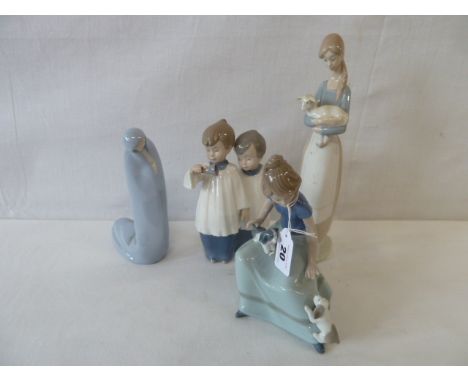 Lladro and Nao figures - choirboys, nun, girls (4) 