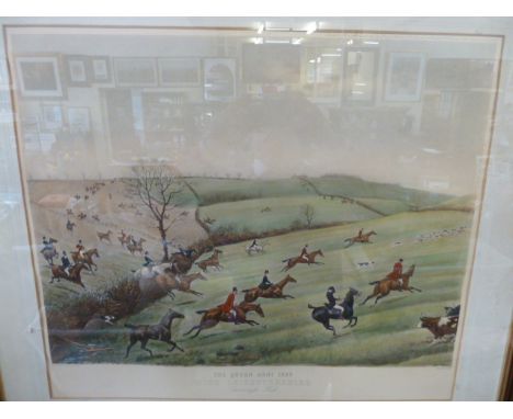 Hunting print - The Quorn Hunt, Burrough Hill - G D Giles 