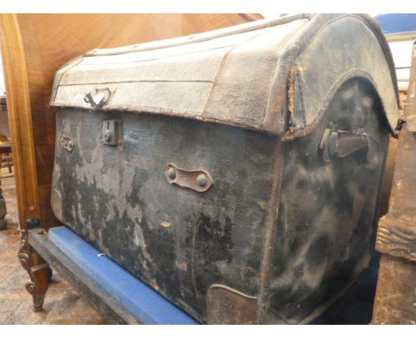 19thC Dome top canvas cabin trunk 