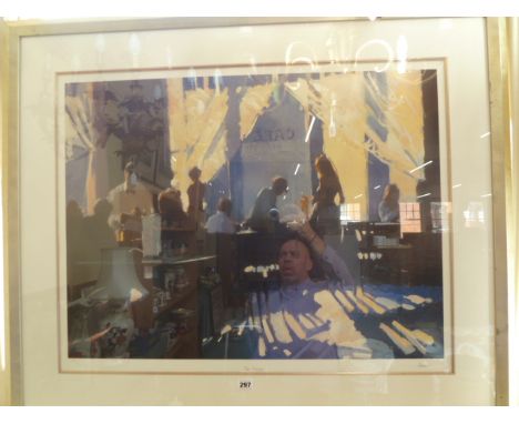 Signed limited edition print 'Cafe Europa' - David Farrant 92/500 (with certificate verso) 