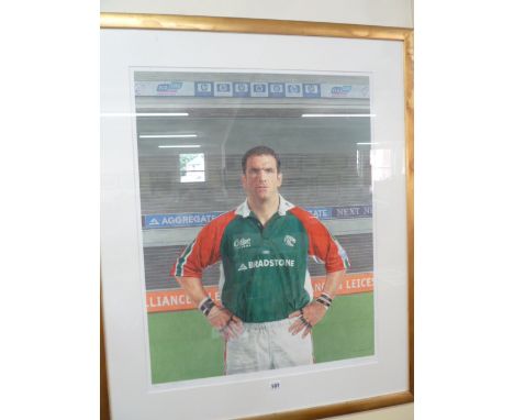 Signed Ltd edition rugby print - Martin Johnson in Leicester Tigers strip - Bryan Organ 2004 (49/50) 
