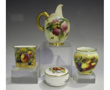 A small group of Royal Worcester porcelain, comprising a small vase, circa 1951, painted by David Bownett, signed, with black