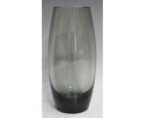 A Holmegaard grey tinted glass vase, designed by Per Lutken, of swollen cylindrical form, incised 'Holmegaard 160077' and art