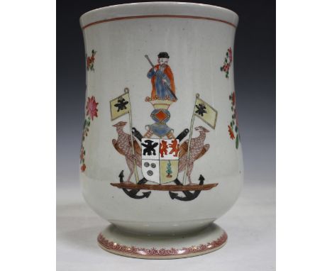 A Continental porcelain Chinese famille rose style armorial vase, probably Samson, late 19th/20th century, of baluster shape,