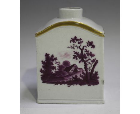A Rudolstadt Volkstedt Christian Nonne period tea caddy, circa 1780, of typical shouldered rectangular form, painted in puce 