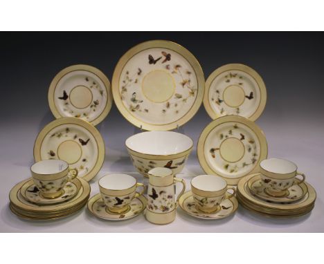 A Grainger &amp; Co Worcester porcelain Aesthetic part service, late 19th century, painted with butterflies and wild flowers,