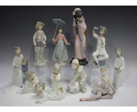 A mixed group of thirteen Lladro figures and birds, including Girl with Candle, No. 4868, Graceful Pose, No. 6174, Asian Love