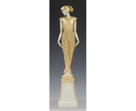 An Albany Fine China figure of an Art Deco lady, titled 'Mimosa', designed by Gregory Rose, black printed and painted marks t
