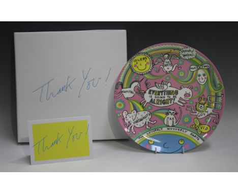 A limited edition Grayson Perry Rainbow Sickness plate, dated 2020, printed with animals, insects and motifs, inscribed with 