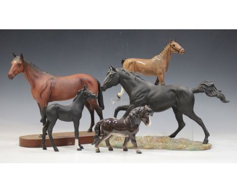 A Royal Doulton equestrian model Black Bess, DA179, together with four other models of horses, including a Doulton matt brown