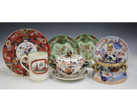 A mixed group of English pottery and porcelain, late 18th and 19th century, including a Mason's Patent Ironstone Imari painte