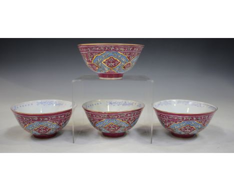A set of four Russian Gardner porcelain circular bowls, late 19th century, made for the Islamic market, decorated to the exte
