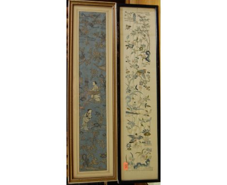 Early 20th century framed Japanese silkwork panel 60x15cm, and two others (3)
