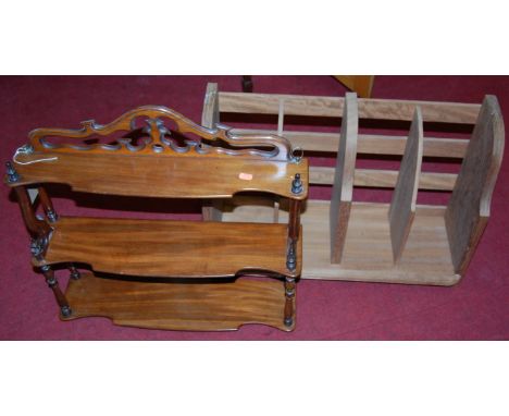 A 19th century mahogany serpentine shaped three-tier hanging wallshelf, w.56.5cm; together with a further hardwood wall mount