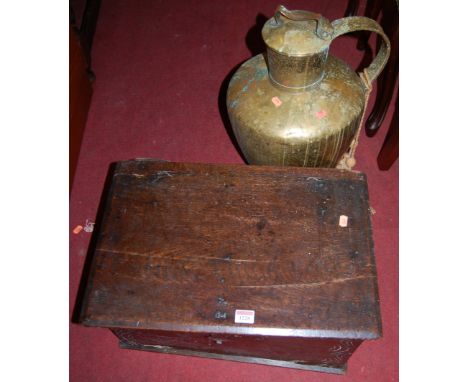 An 18th century oak hinge topped Bible box, having line carved front panel (top loose from hinges), w.51cm; together with a b