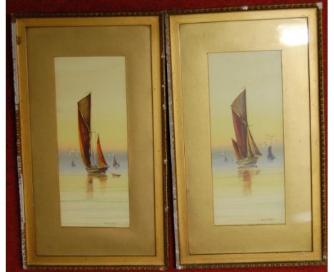 R Montague - pair of boating scenes, watercolours, each 29x12cm, together with other boating watercolours