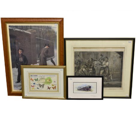 Four prints, to include a signed David Shepherd locomotive, a Peter Le Vasseur 'Rain Forest,' a Pears print 'The Snowball - G