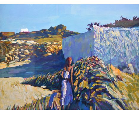 Girl on a summer shore - a large signed, limited edition print numbered 727 from an edition of 775, 35½ x 40¼in., well framed