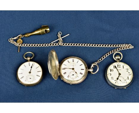 A 1883 Rotherhams silver full hunter pocket watch key wind, white enamel dial, Roman numerals, subsidiary seconds (working) w
