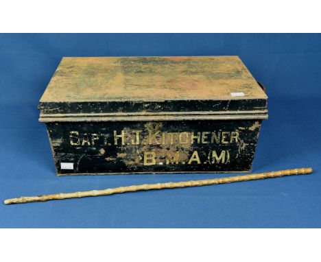 A rummage chest of vintage /antique collectables - Belonging to Capt. H.T. Kitchener comprising of a felt covered water flask