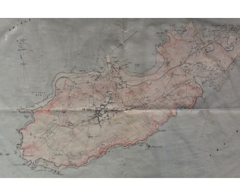 A Alderney Ordnance Survey map - Printed at the Ordnance Survey Office Southampton 1911 mounted.  