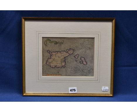 A Gerard Mercator map of 'Garnesay' engraved map with hand colouring, 6 x 8in. (15.2 x 20.25cm.), framed and glazed.  