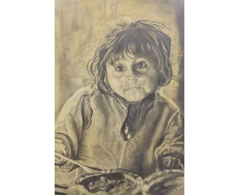 A pencil portrait of a young child by Peter Gill, signed and dated 