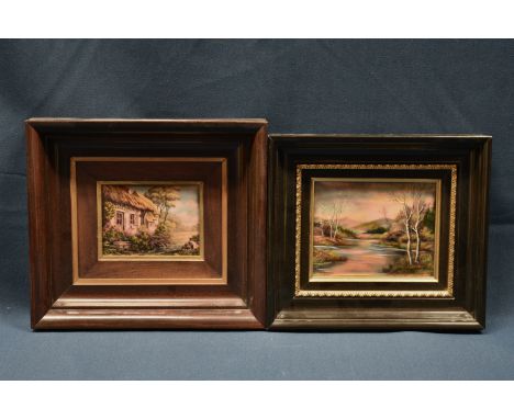 Two Limoges enamel plaques 20th century, enamel over convex copper, the first by Master Atelier R Bonhomme, depicting a river