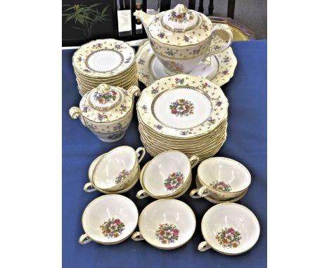 Raynaud &amp; Co Limoges part dinner service floral pattern, comprising of teapot; dinner plate; twelve side plates; eight te