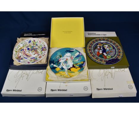 A collection of glass and porcelain Christmas cabinet plates designed by Bjorn Wiinblad for Rosenthal plus a Royal Doulton 'P