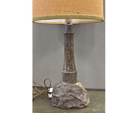 A Cornish Serpentine lighthouse shaped table lamp.  