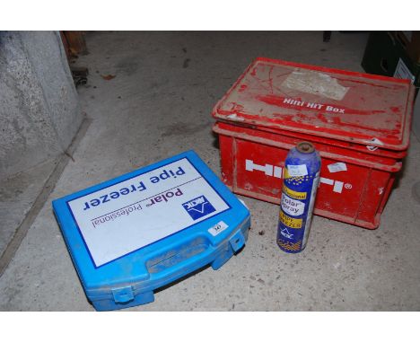A pipe freezing kit and adhesive with gun.