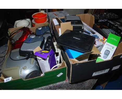 A quantity of CD players, radios, portable DVD player, a laminator, etc.