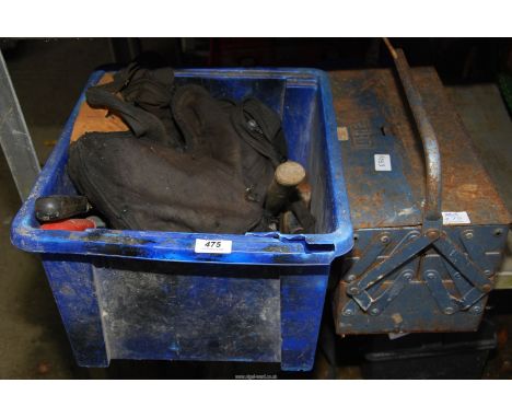 A quantity of hand tools to include: spanners, grips, screw drivers, etc. plus a canter leaver metal tool box (no contents)