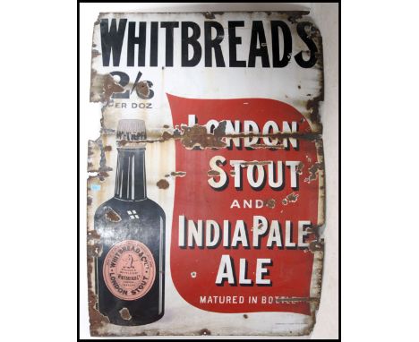 A vintage early 20th century Whitbread's large London Stout and India Pale Ale large enamel advertising sign white ground wit