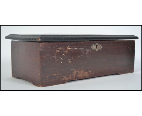 A Victorian walnut and inlaid music box, the 28cm drum playing eight airs, stamped ' Qualite Excelsior ',