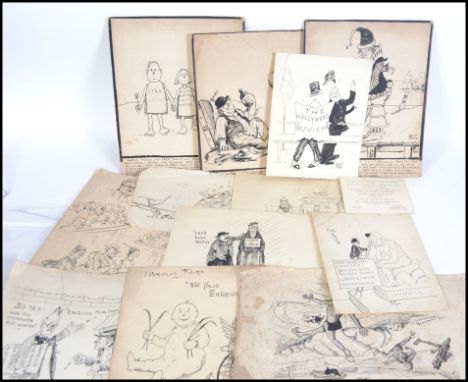 Selection of original cartoons (14) in ink&nbsp;by Bert Tracy (Mid C19th British film actor/director).Most signed.&nbsp;Many 