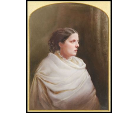 An exceptional late 19th Century oval Berlin &nbsp; portrait study on ceramic plaque. The beautiful painting of a maiden bein