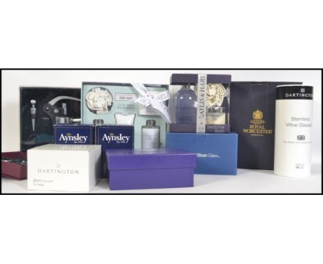 A collection of boxed items to include ceramics by Royal Worcester, Aynsley, Dartington wine glasses, Edinburgh Crystal, Bris