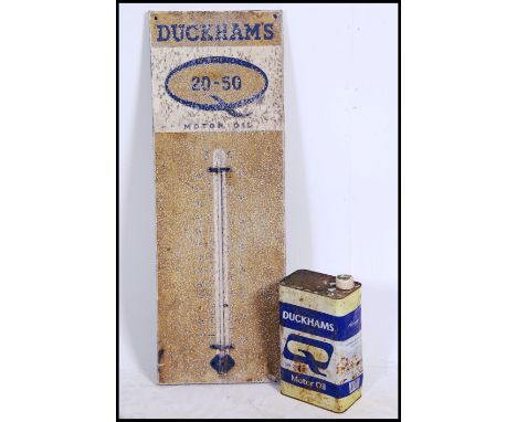 A vintage early 20th century Duckham's 20-50 Motor Oil thermometer advertising - external wall sign of rectangular form. Meas