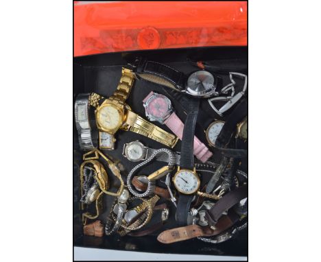 A collection of vintage and contemporary ladies and gents wrist watches to include Ingersol, Swatch, Rotary, Timex, Calvin Kl