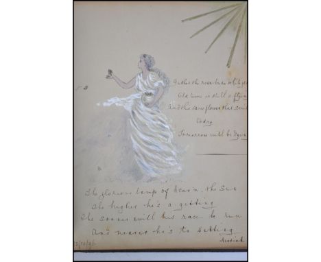 Dated 1895 Album. Leather bound, gold edge pages some illustrations Inc "Gypsies and Gypsy caravan")&nbsp;and quotations, poe