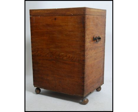 A Victorian scrumble finished silver chest coffer trunk having hinged top with blue baize sectional lined tray interior. The 