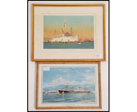 After Norman Wilkinson (1878 - 1971) Liner ' Stratheden ' A shipping agents framed and glazed print from the painting of the 