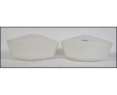 A pair of vintage earlier part of the 20th century milk glass ceiling light shades