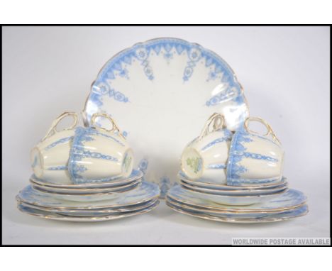 A Victorian Aynsley 6 place part tea service in blue and white bearing markings to the base with RD No 9169873
