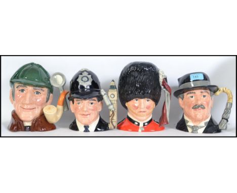 A collection of Royal Doulton ceramic Toby Jugs to include The Guardsman D 6755, The Sleuth D6631, City Gent D6815 and The Lo