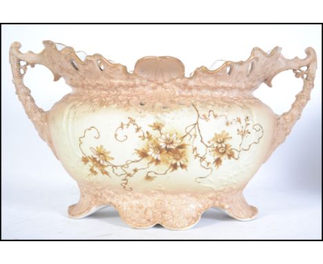 A late 19th century &nbsp;Austrian Turn Wein ivory blush decorated oval planter centre piece ( centrepiece ). Decorated with 